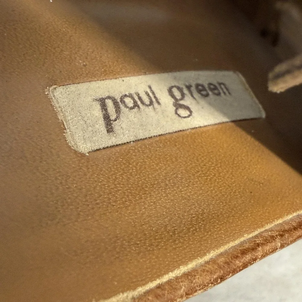 Paul Green Shoes Womens Size 6.5 Brown‎ Leather Woven Strappy Sandals Zip Heel